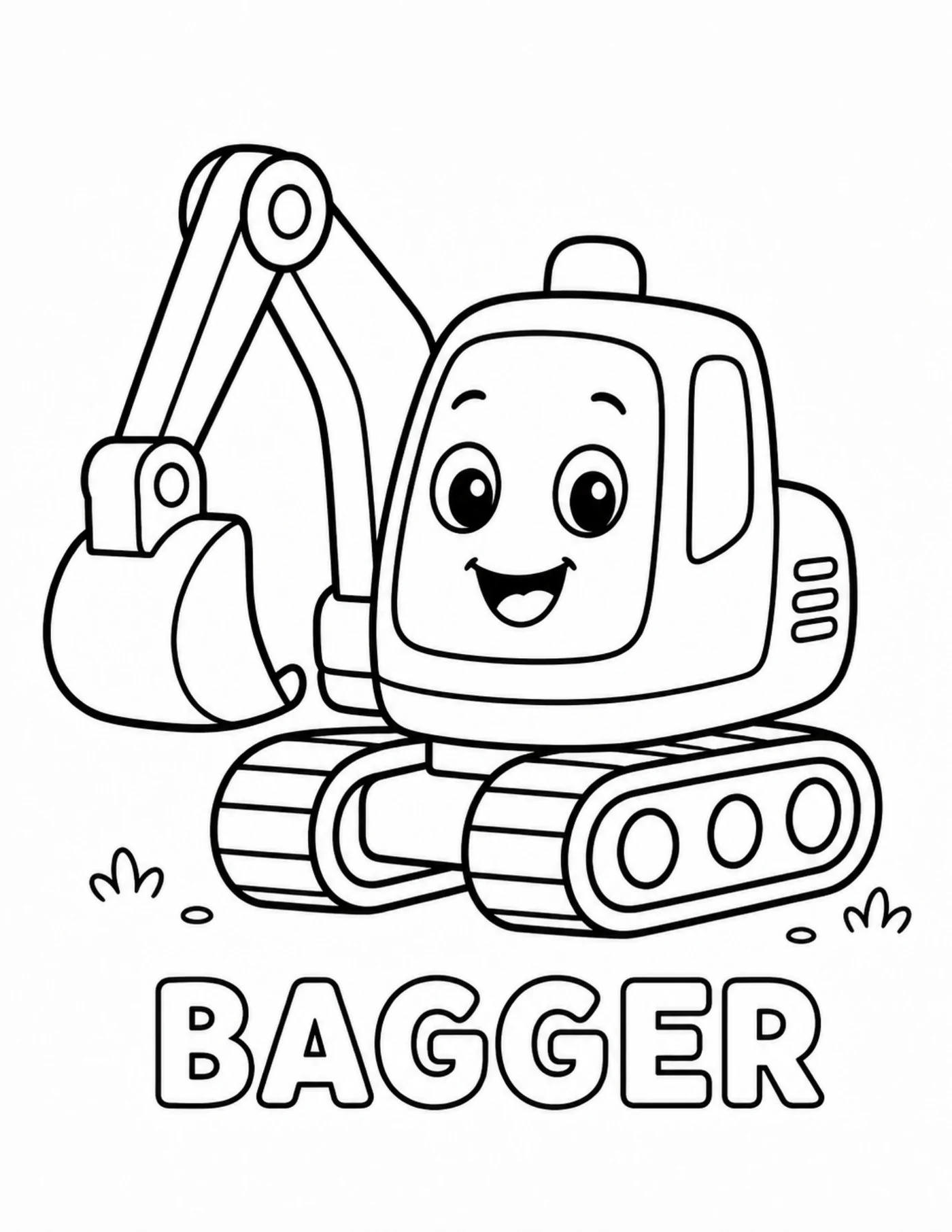 Blick ins Fahrzeug-Malbuch: Bagger zum Ausmalen